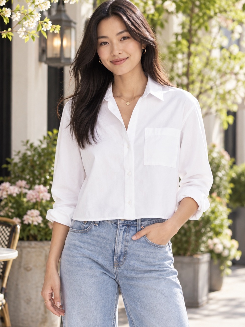 NWOT Old Navy Cropped White Button-Down Shirt with Chest Pocket